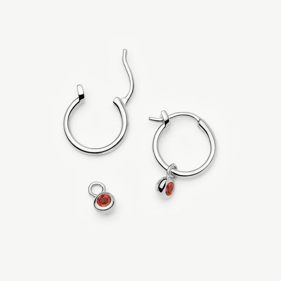 January Birthstone Mini Charm Hoop Earrings | Sterling Silver/Garnet Earrings Missoma 