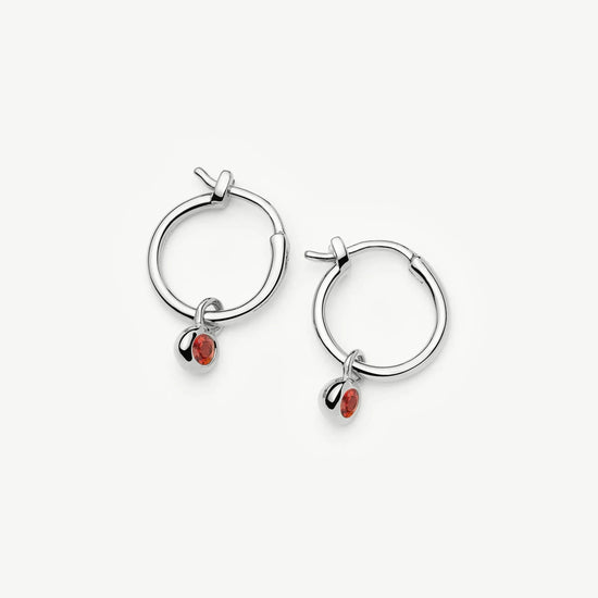 January Birthstone Mini Charm Hoop Earrings | Sterling Silver/Garnet Earrings Missoma 