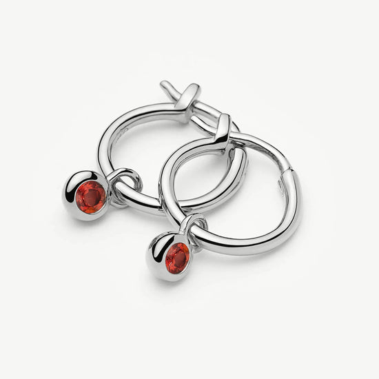 January Birthstone Mini Charm Hoop Earrings | Sterling Silver/Garnet Earrings Missoma 