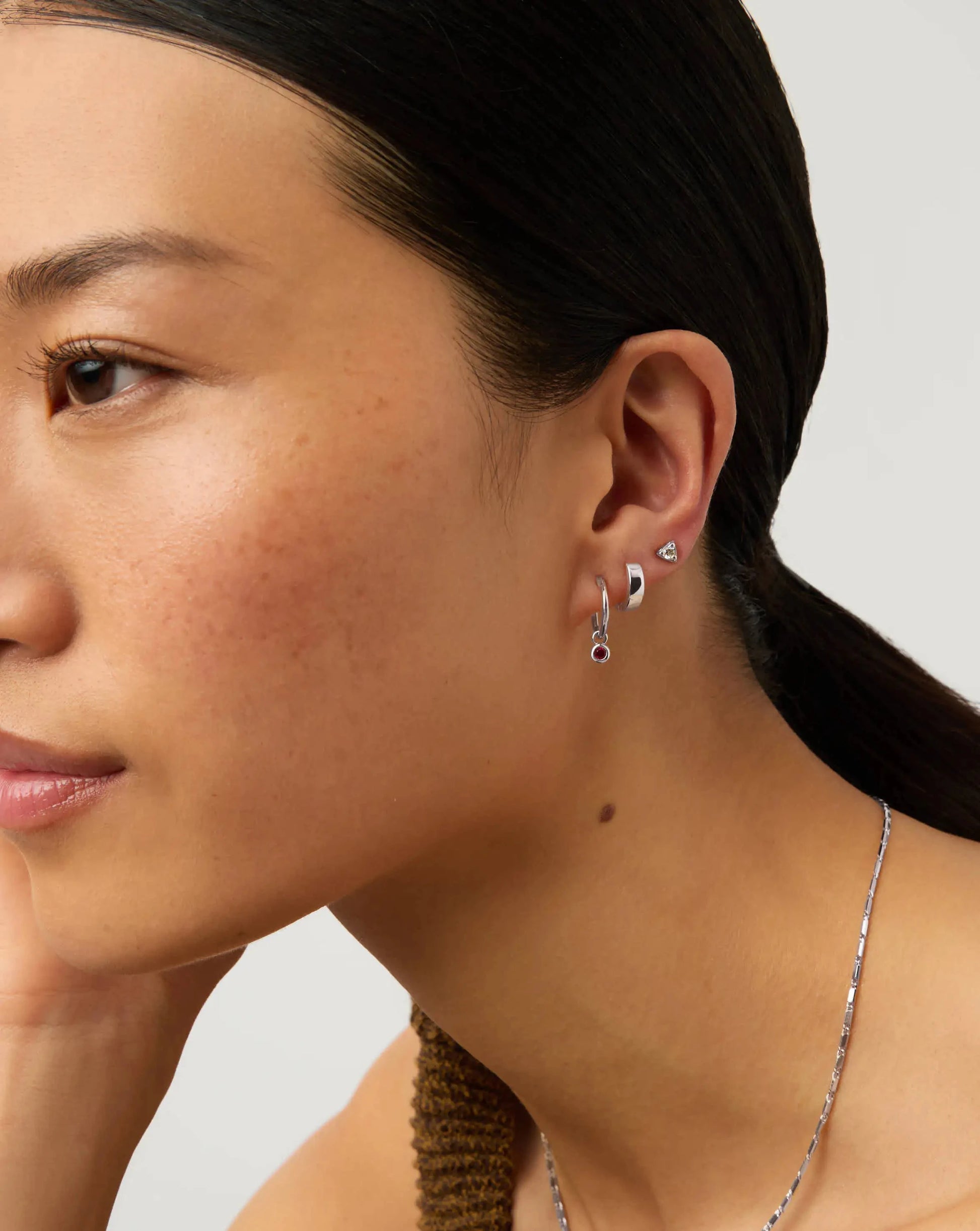 January Birthstone Mini Charm Hoop Earrings | Sterling Silver/Garnet Earrings Missoma 