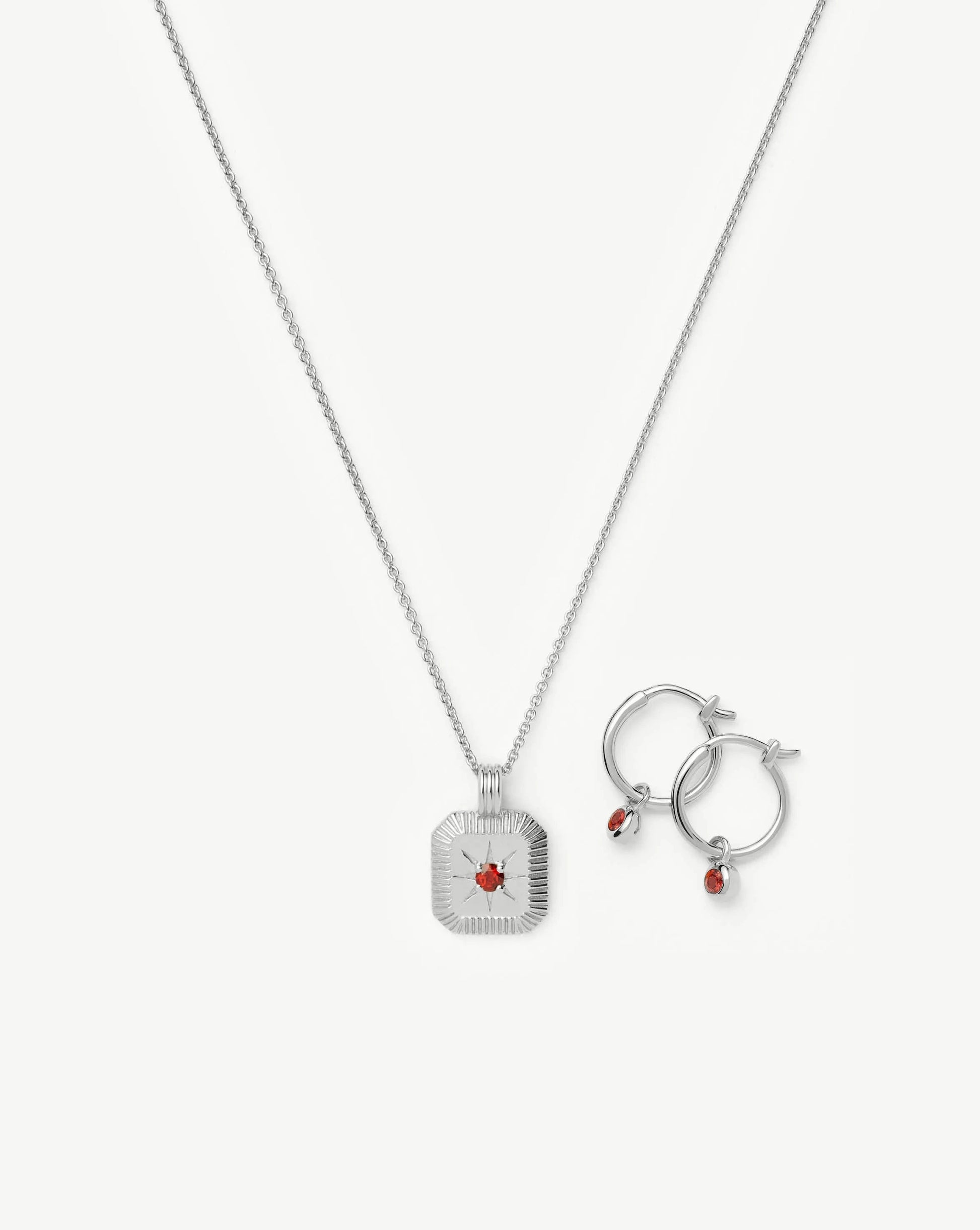 January Birthstone Necklace & Charm Earrings Set | Sterling Silver/Garnet Necklaces Missoma 