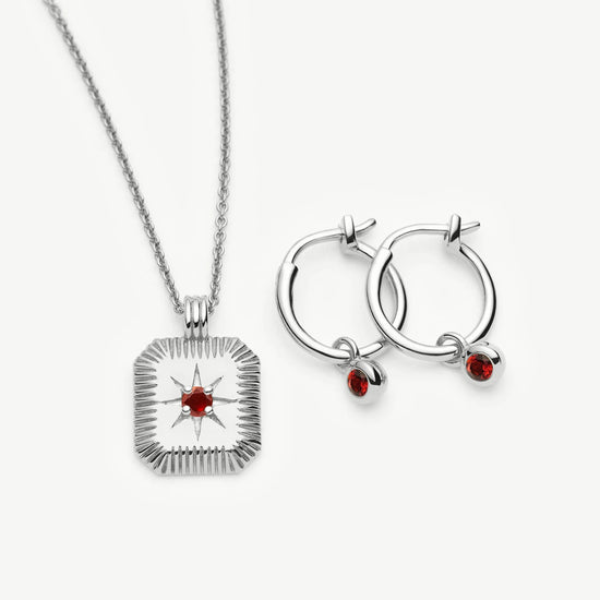 January Birthstone Necklace & Charm Earrings Set | Sterling Silver/Garnet Necklaces Missoma 