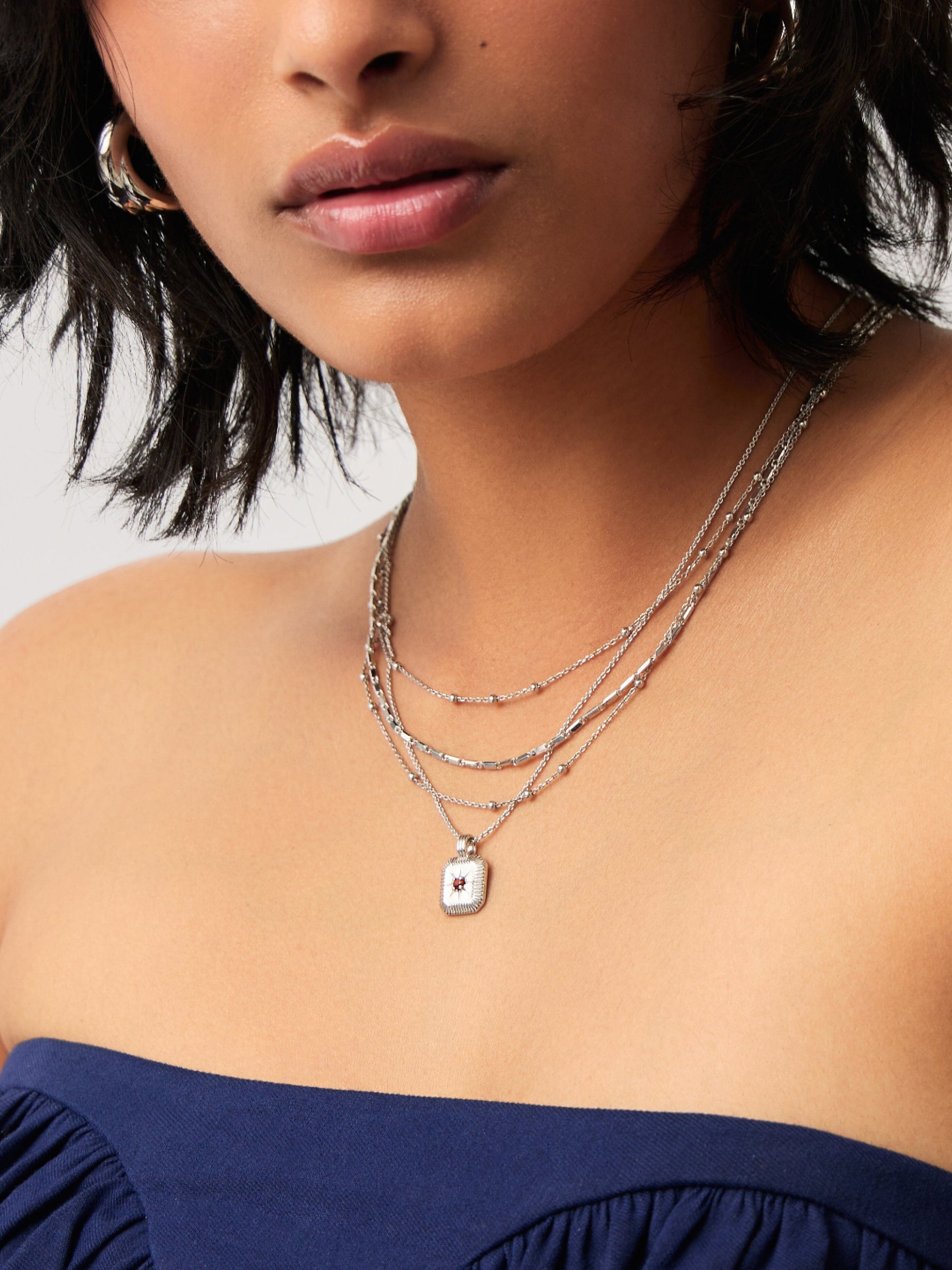 January Birthstone Necklace & Charm Earrings Set | Sterling Silver/Garnet Necklaces Missoma 