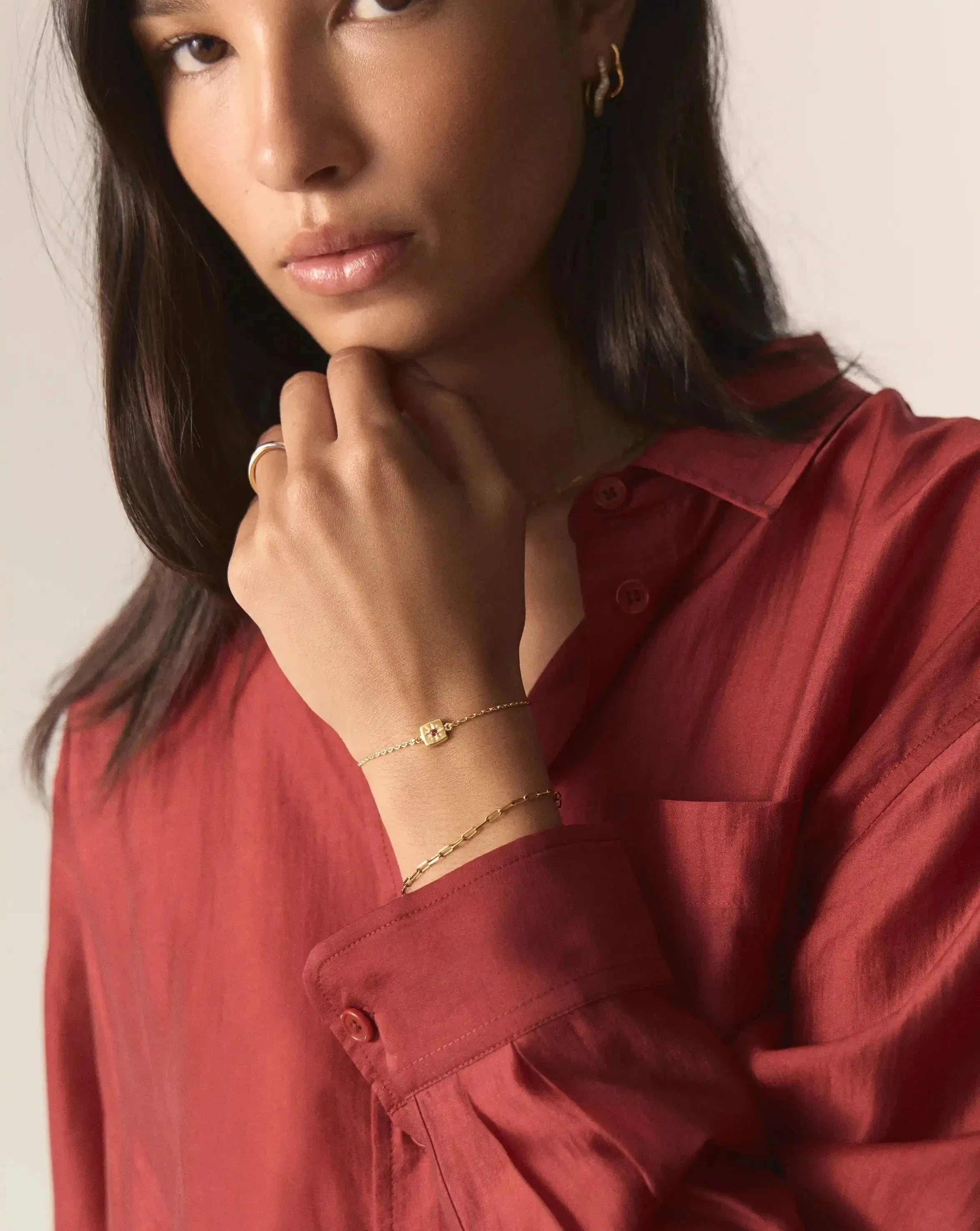 January Birthstone Slider Bracelet | 18k Gold Plated/Natural Garnet Bracelets Missoma 