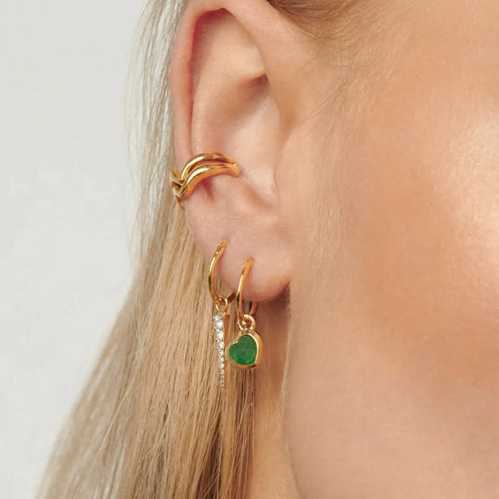 Jelly Heart Charm Mini Hoop Earrings | 18k Gold Vermeil/Green Chalcedony Earrings Missoma 