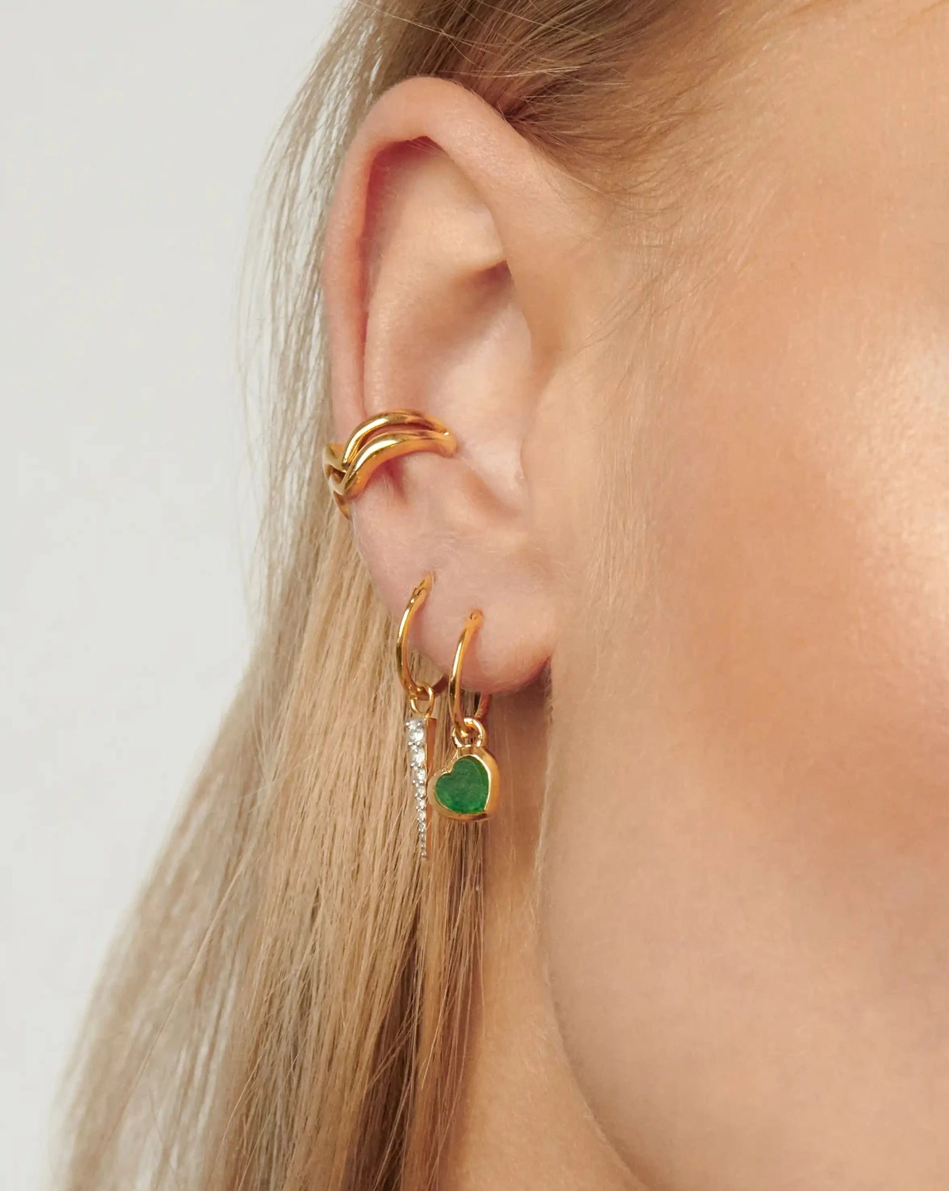 Jelly Heart Charm Mini Hoop Earrings | 18k Gold Vermeil/Green Chalcedony Earrings Missoma 