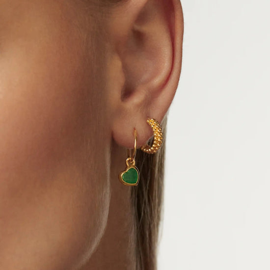 Jelly Heart Charm Mini Hoop Earrings | 18k Gold Vermeil/Green Chalcedony Earrings Missoma 