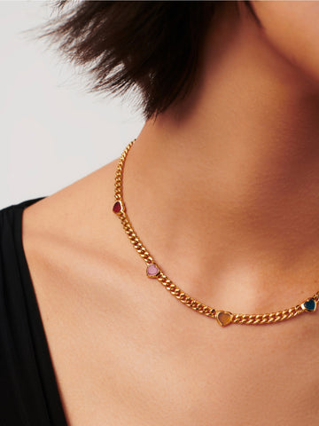 Jelly Heart Gemstone Charm Necklace | 18ct Gold Plated/Multi Quartz Necklaces Missoma 