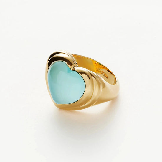 Jelly Heart Gemstone Ring | 18k Gold Plated/Aqua Chalcedony Rings Missoma 