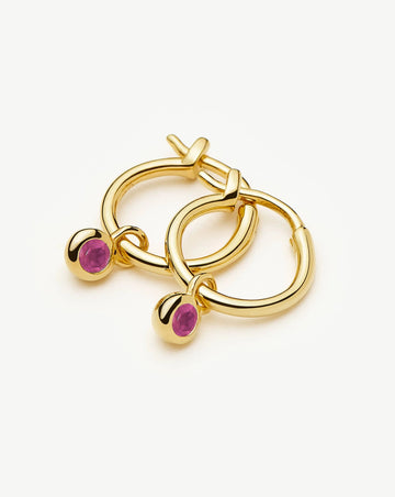 July Birthstone Mini Charm Hoop Earrings | 18k Gold Vermeil/Glass Filled Ruby Earrings Missoma 