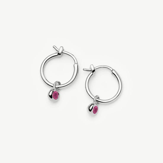 July Birthstone Mini Charm Hoop Earrings | Sterling Silver/Glass Filled Ruby Earrings Missoma 