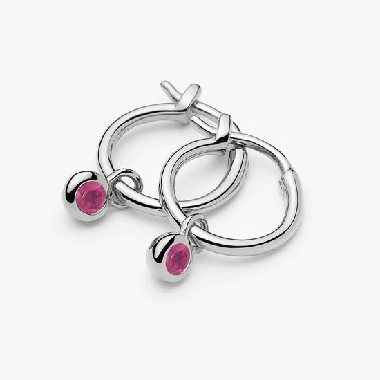 July Birthstone Mini Charm Hoop Earrings | Sterling Silver/Glass Filled Ruby Earrings Missoma 