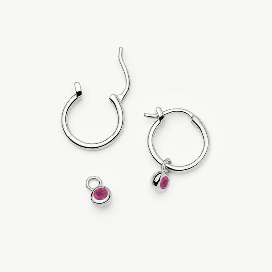 July Birthstone Mini Charm Hoop Earrings | Sterling Silver/Glass Filled Ruby Earrings Missoma 