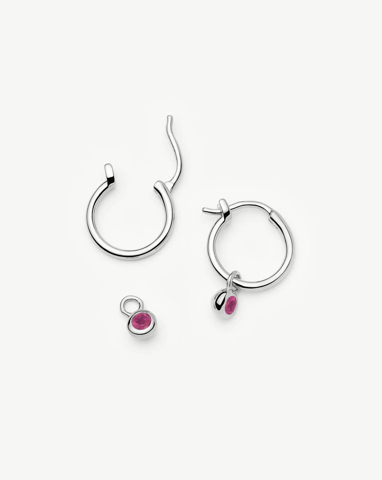 July Birthstone Mini Charm Hoop Earrings | Sterling Silver/Glass Filled Ruby Earrings Missoma 