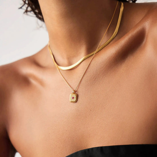 July Birthstone Necklace & Charm Earrings Set | 18k Gold Vermeil/Glass Filled Ruby Necklaces Missoma 