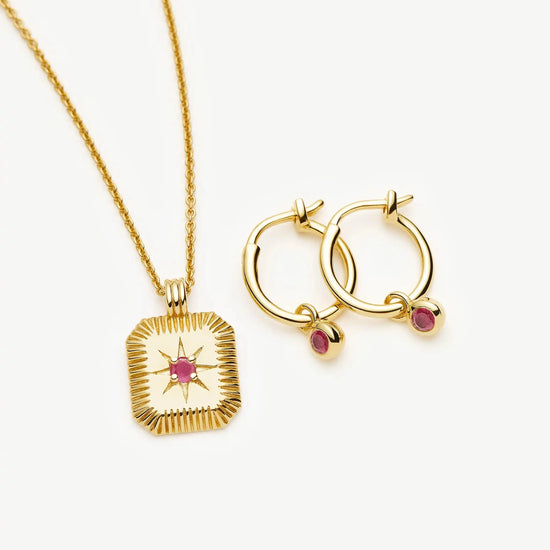 July Birthstone Necklace & Charm Earrings Set | 18k Gold Vermeil/Glass Filled Ruby Necklaces Missoma 