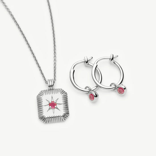 July Birthstone Necklace & Charm Earrings Set | Sterling Silver/Glass Filled Ruby Necklaces Missoma 