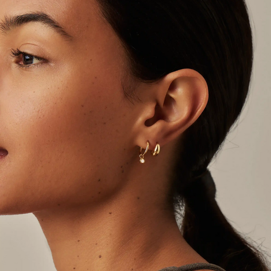 June Birthstone Mini Charm Hoop Earrings | 18k Gold Vermeil/Rainbow Moonstone Earrings Missoma 