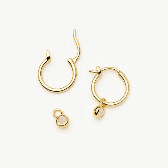 June Birthstone Mini Charm Hoop Earrings | 18k Gold Vermeil/Rainbow Moonstone Earrings Missoma 
