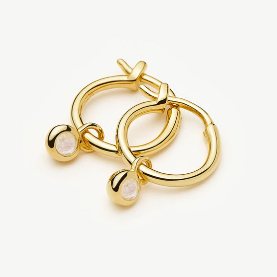 June Birthstone Mini Charm Hoop Earrings | 18k Gold Vermeil/Rainbow Moonstone Earrings Missoma 