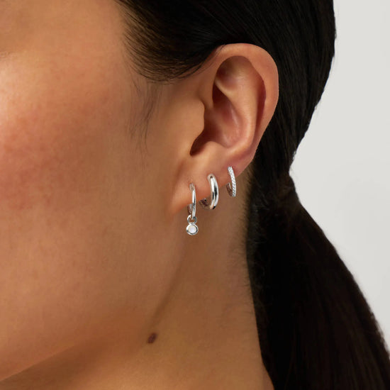 June Birthstone Mini Charm Hoop Earrings | Sterling Silver/Rainbow Moonstone Earrings Missoma 