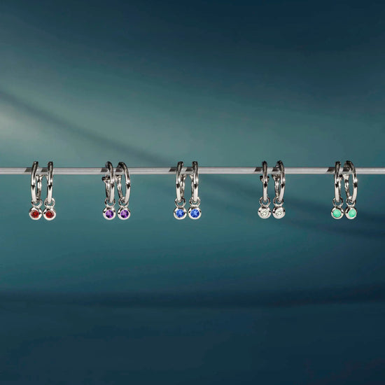 June Birthstone Mini Charm Hoop Earrings | Sterling Silver/Rainbow Moonstone Earrings Missoma 