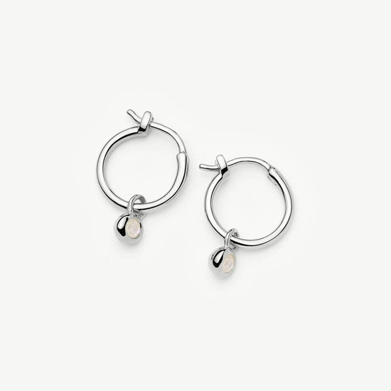 June Birthstone Mini Charm Hoop Earrings | Sterling Silver/Rainbow Moonstone Earrings Missoma 