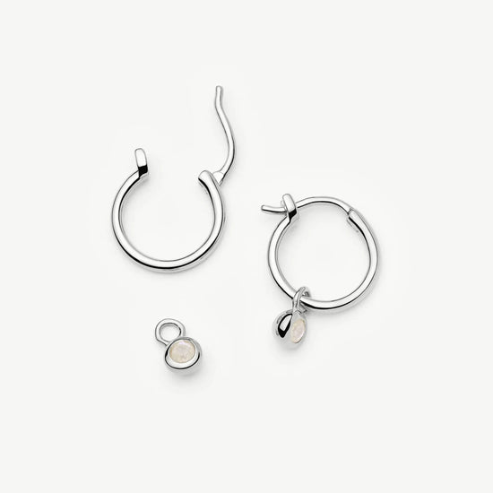 June Birthstone Mini Charm Hoop Earrings | Sterling Silver/Rainbow Moonstone Earrings Missoma 