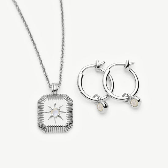 June Birthstone Necklace & Charm Earrings Set | Sterling Silver/Rainbow Moonstone Necklaces Missoma 