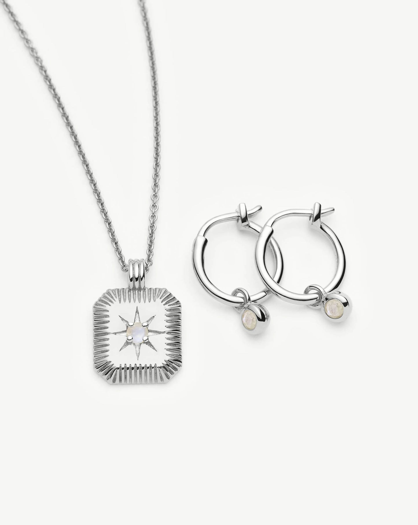 June Birthstone Necklace & Charm Earrings Set | Sterling Silver/Rainbow Moonstone Necklaces Missoma 