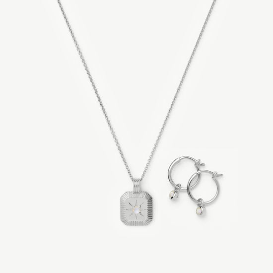 June Birthstone Necklace & Charm Earrings Set | Sterling Silver/Rainbow Moonstone Necklaces Missoma 
