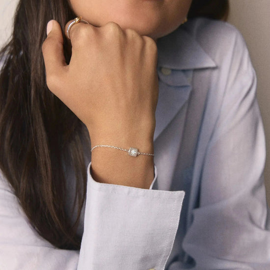 June Birthstone Slider Bracelet | Silver Plated/Rainbow Moonstone Bracelets Missoma 