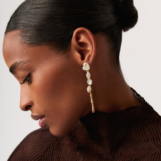 Keshi Pearl Sculptural Drop Earrings | 18k Gold Plated/Pearl Earrings Missoma 