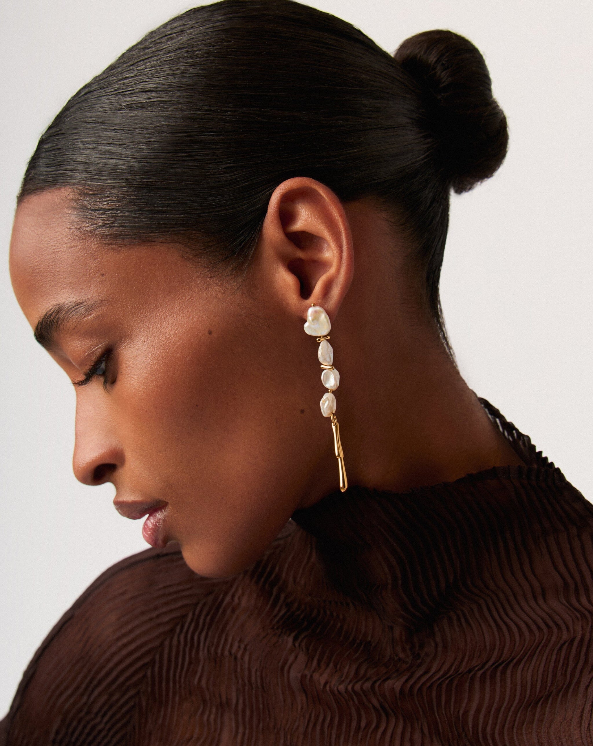 Keshi Pearl Sculptural Drop Earrings | 18k Gold Plated/Pearl Earrings Missoma 