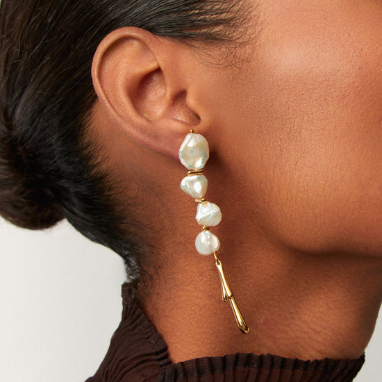 Keshi Pearl Sculptural Drop Earrings | 18k Gold Plated/Pearl Earrings Missoma 