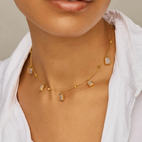 Lena Charm Choker | 18k Gold Vermeil/Rainbow Moonstone Necklaces Missoma 