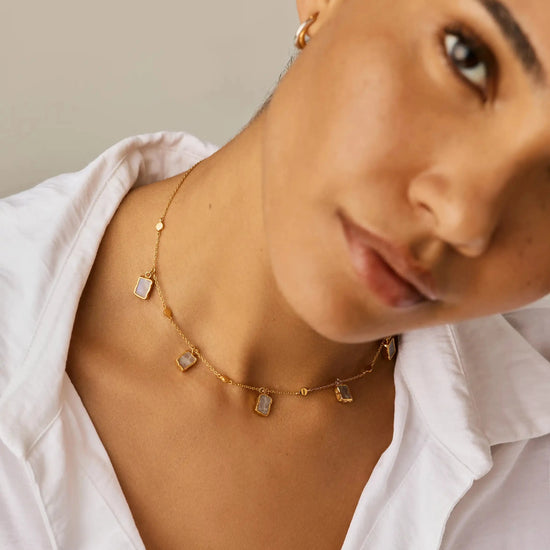 Lena Charm Choker | 18k Gold Vermeil/Rainbow Moonstone Necklaces Missoma 