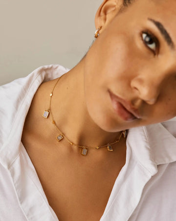 Lena Charm Choker | 18k Gold Vermeil/Rainbow Moonstone Necklaces Missoma 
