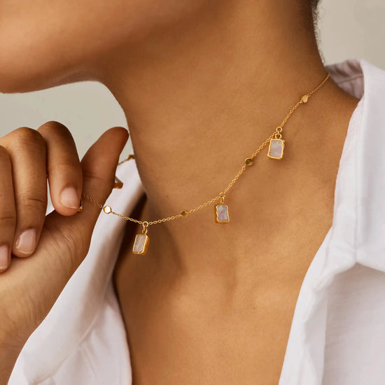 Lena Charm Choker | 18k Gold Vermeil/Rainbow Moonstone Necklaces Missoma 