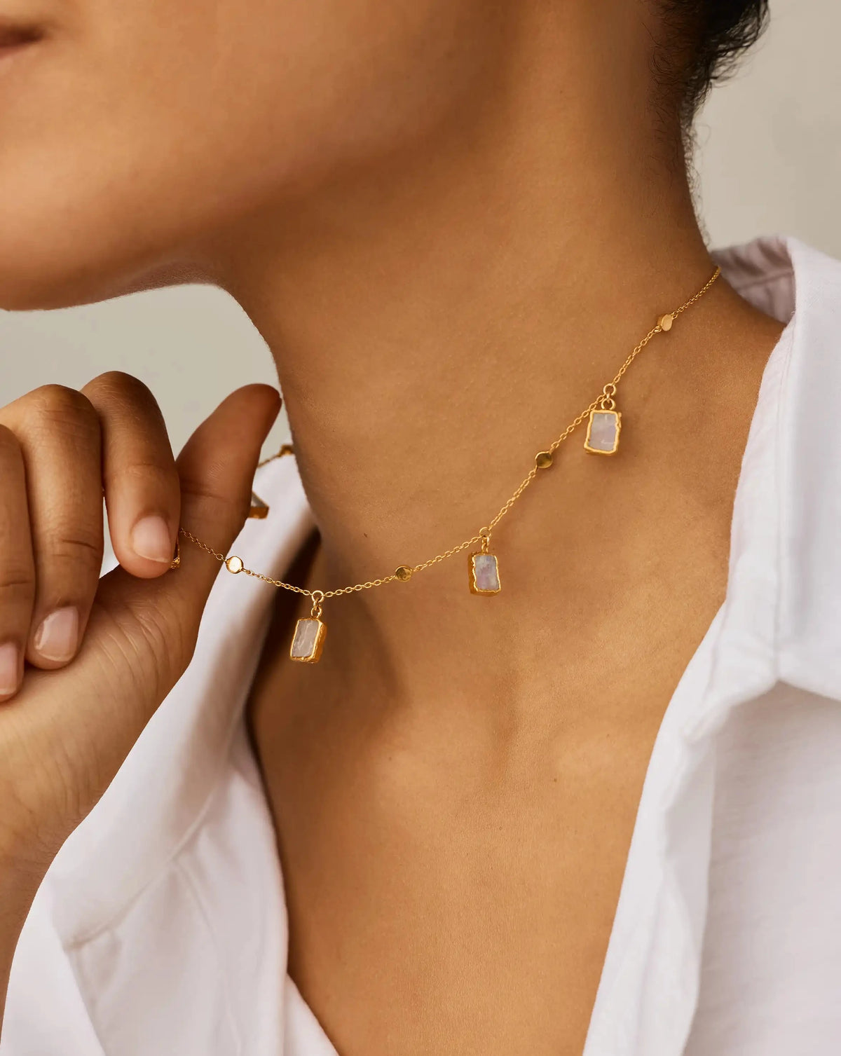 Lena Charm Choker | 18k Gold Vermeil/Rainbow Moonstone Necklaces Missoma 