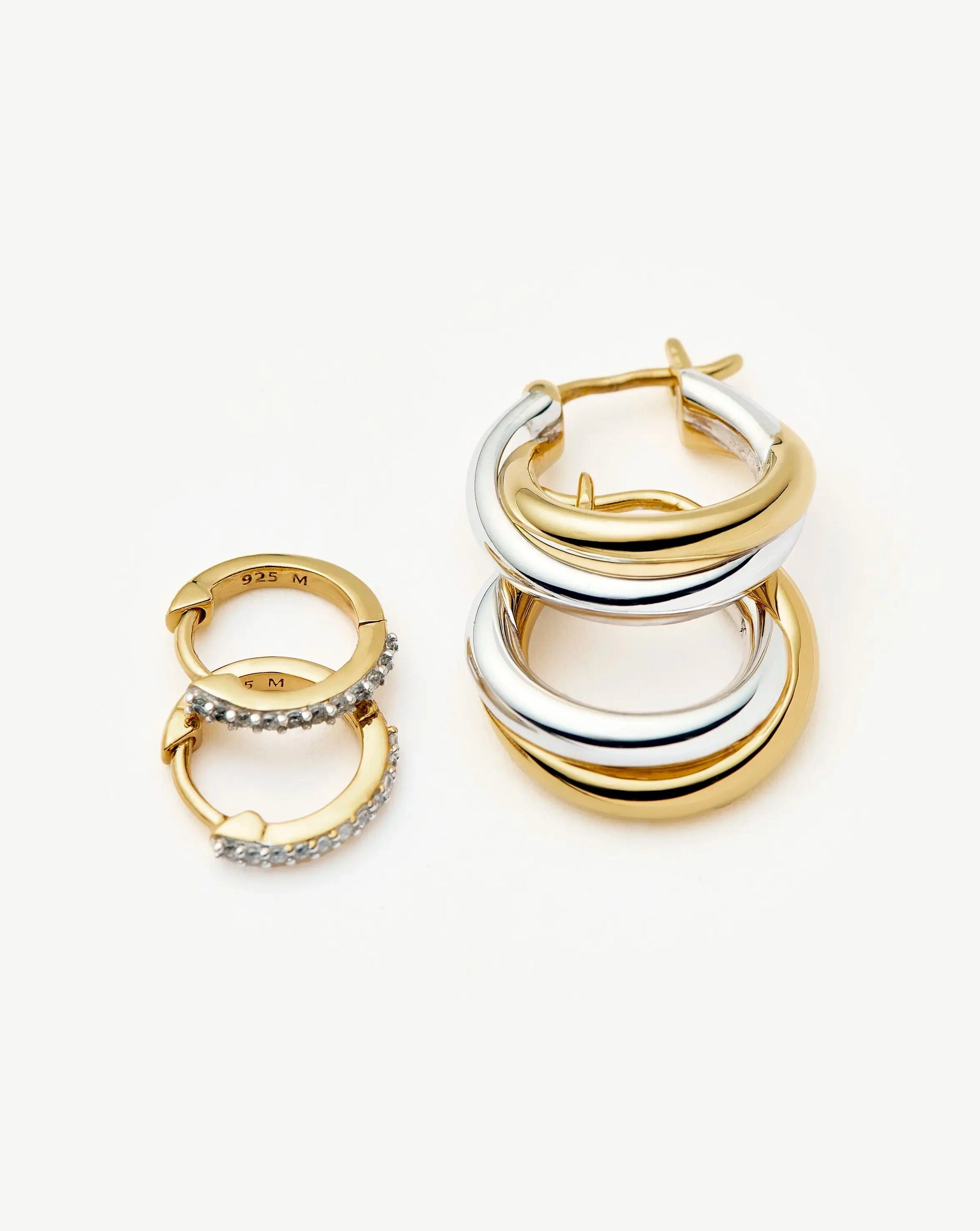 Lucy Williams Entwine Hoop Earrings & Pave Huggies Set | Mixed Metal / 18k Gold Vermeil Earrings Missoma 