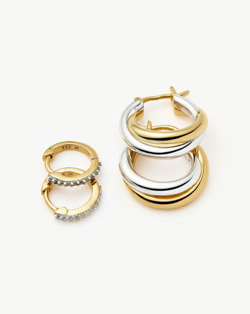 Lucy Williams Entwine Hoop Earrings & Pave Huggies Set | Mixed Metal / 18k Gold Vermeil Earrings Missoma 