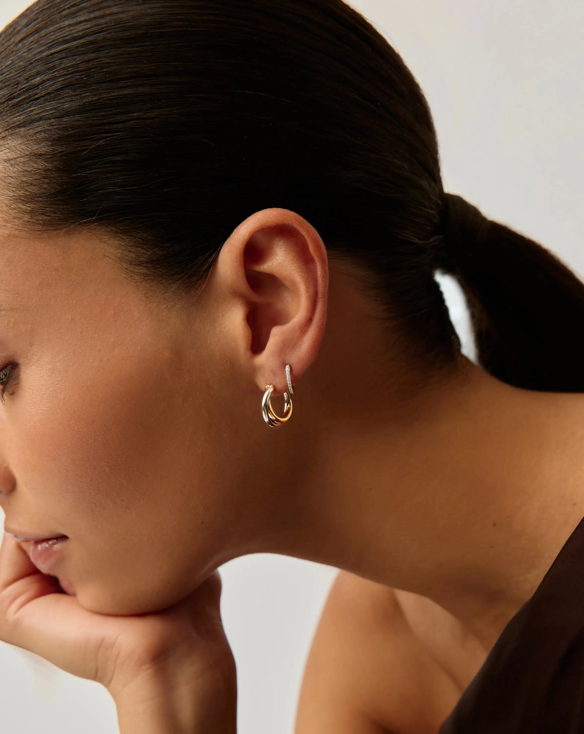 Lucy Williams Entwine Hoop Earrings & Pave Huggies Set | Mixed Metal / 18k Gold Vermeil Earrings Missoma 