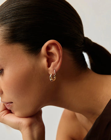 Lucy Williams Entwine Hoop Earrings & Pave Huggies Set | Mixed Metal / 18k Gold Vermeil Earrings Missoma 