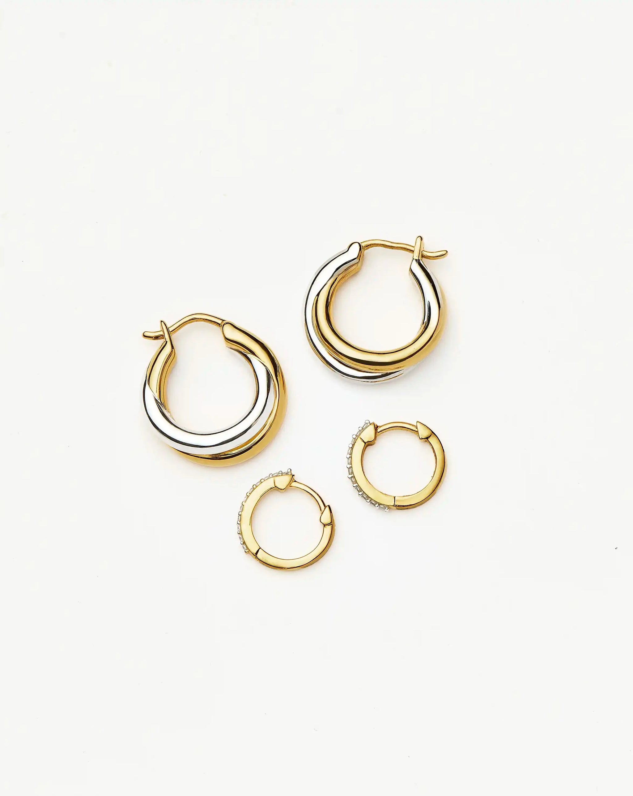 Lucy Williams Entwine Hoop Earrings & Pave Huggies Set | Mixed Metal / 18k Gold Vermeil Earrings Missoma 