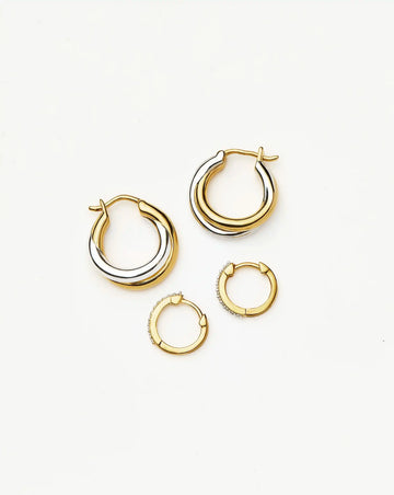 Lucy Williams Entwine Hoop Earrings & Pave Huggies Set | Mixed Metal / 18k Gold Vermeil Earrings Missoma 
