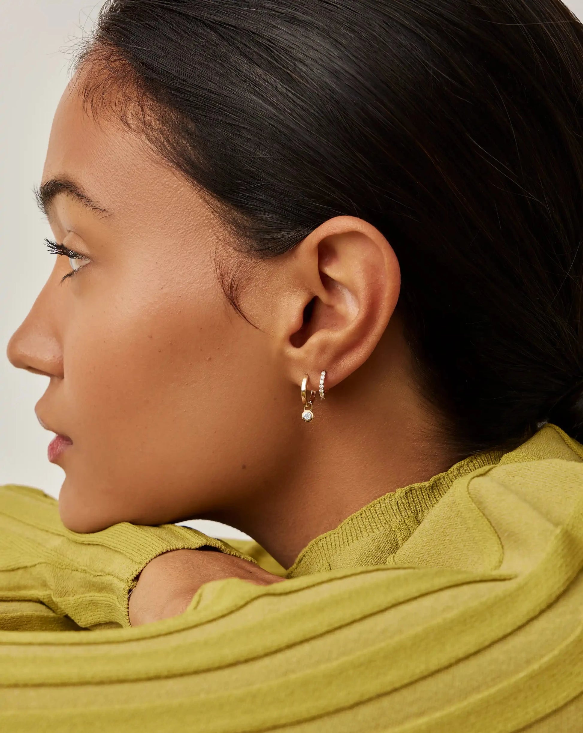 Lucy Williams Fine Diamond Drop Huggies | 14k Yellow Gold Earrings Missoma 