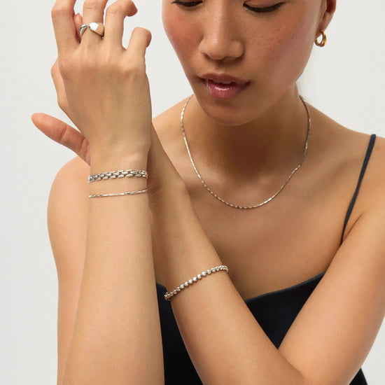 Lucy Williams Horizon & Timepiece Bracelet Set | Sterling Silver/Platinum Plated Bracelets Missoma 