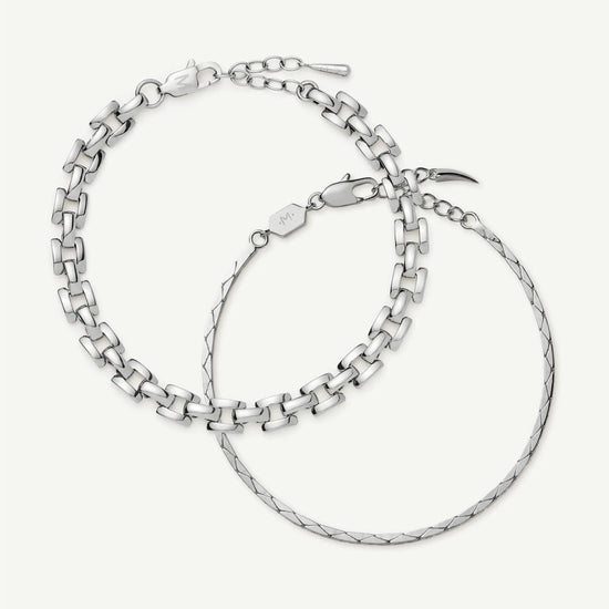 Lucy Williams Horizon & Timepiece Bracelet Set | Sterling Silver/Platinum Plated Bracelets Missoma 