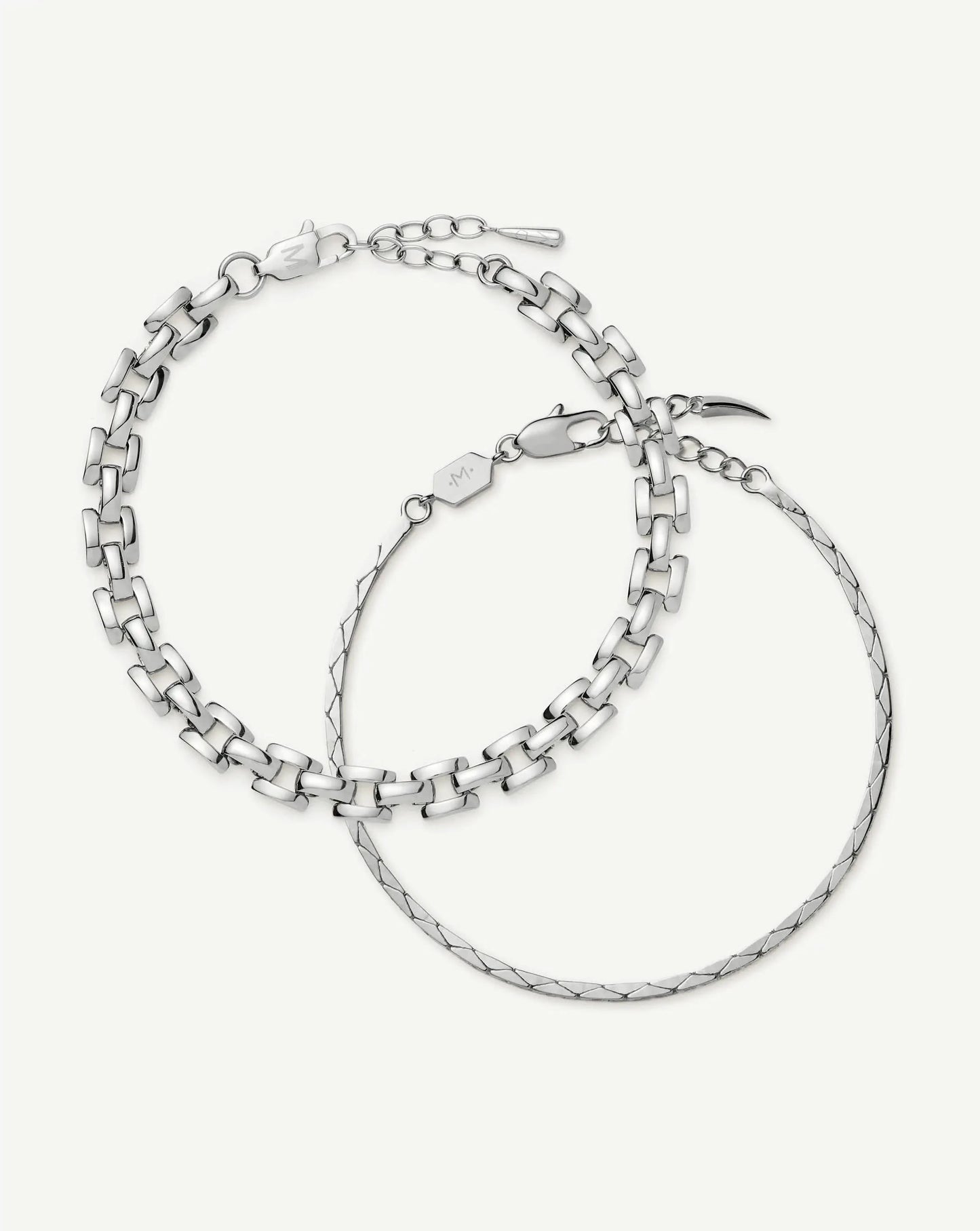 Lucy Williams Horizon & Timepiece Bracelet Set | Sterling Silver/Platinum Plated Bracelets Missoma 